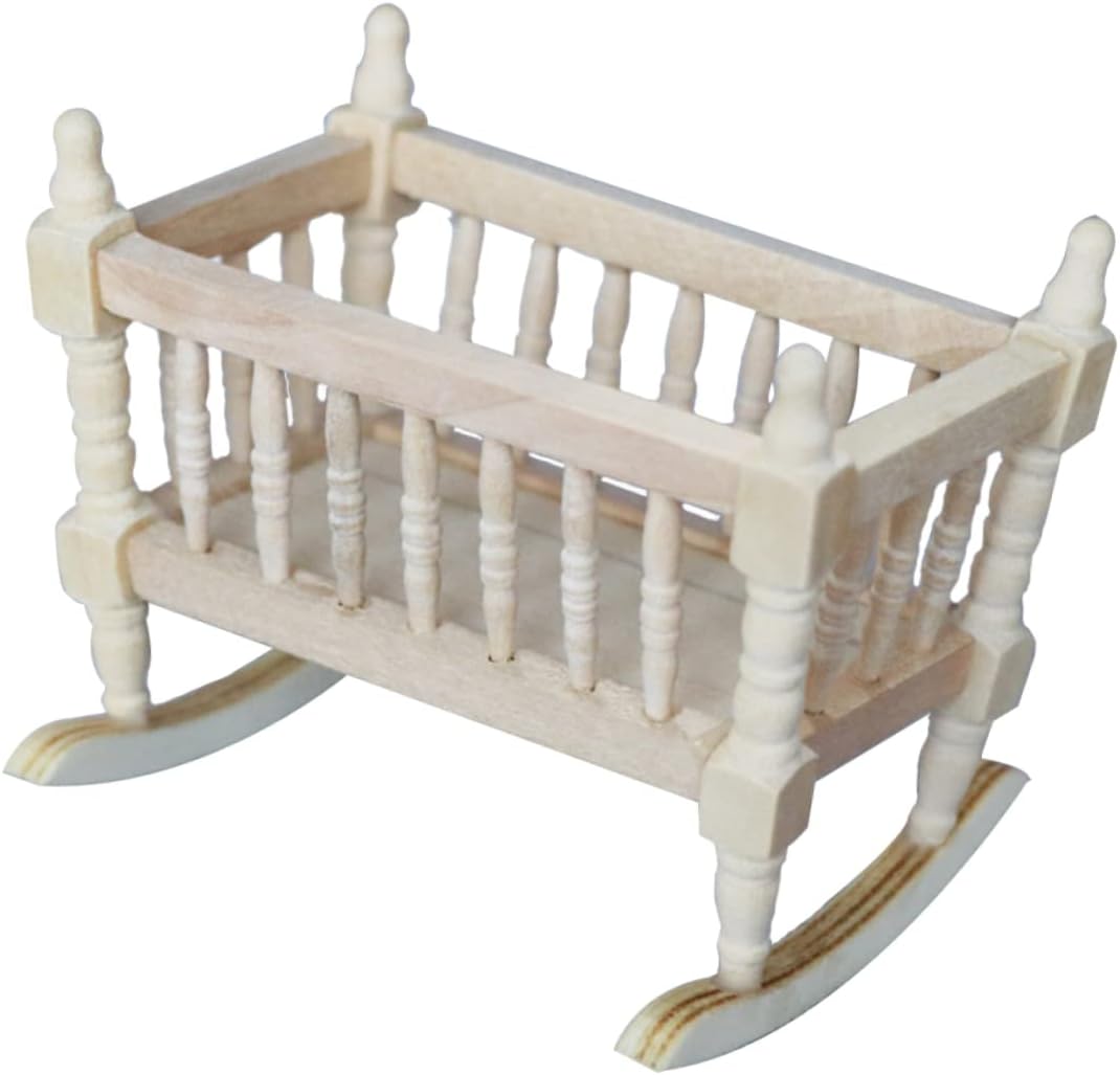 Wakauto 112 Scale Wooden Baby Cradle Miniature Decor