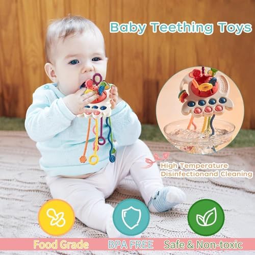 Oueyes Montessori Pull String Toy for 6-18 Months Babies