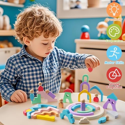 Lewo Wooden Stacking Blocks for Toddlers 46 Pcs