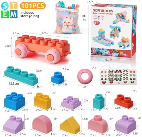 Abbabby Soft Building Blocks 101 Pcs Toy Set for Toddlers