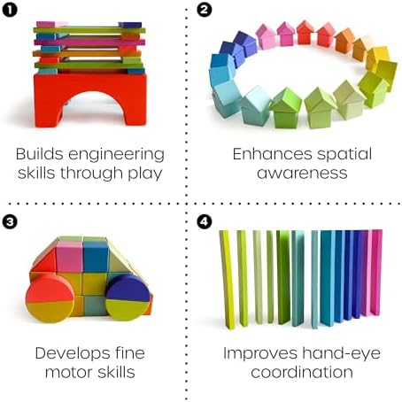 Quiggly Montessori Rainbow Building Blocks 68-Piece Set