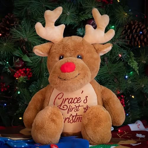 Personalized Baby Christmas Teddy Bear with Santa Hat and Reindeer Plush Toy