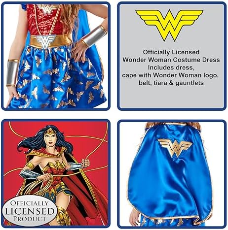 Rubies Girls Wonder Woman Costume Dress with Cape and Tiara