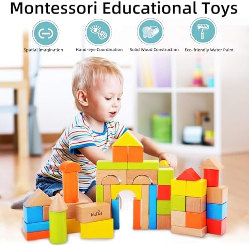 ZONXIE 80pcs Wooden Stacking Blocks for Toddlers 1