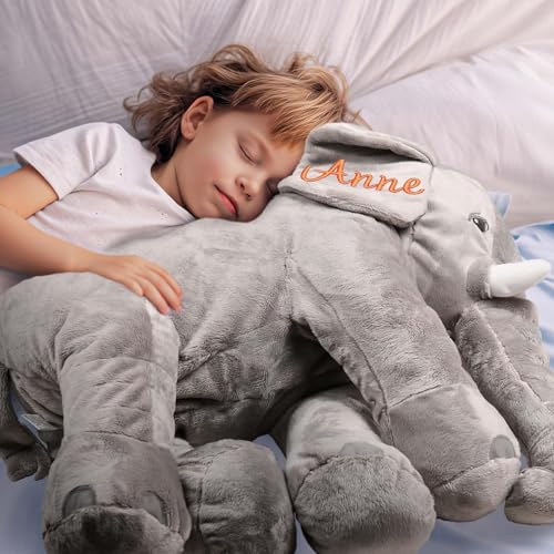 Personalized Plush Elephant Pillow with Name Embroidered