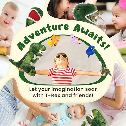 DreamsBe Dino Plush T-Rex and 5 Little Dinosaurs for Kids