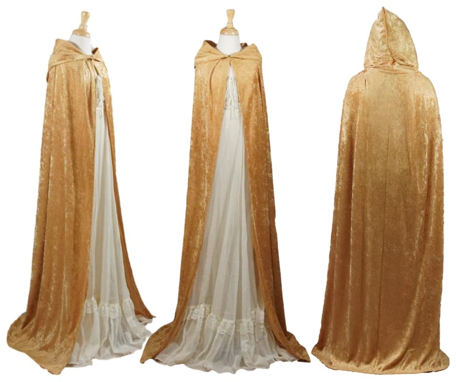 Gold Crushed Velvet Full Length Hooded Cape for All Ages