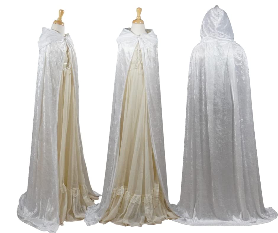 White Crushed Velvet Hooded Cape for All Ages