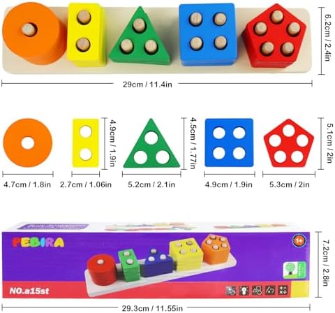 PEBIRA Montessori Wooden Sorting Stacking Toy Set