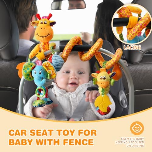 Jollybaby Giraffe Plush Carseat Toy for Infant 0-12 Months
