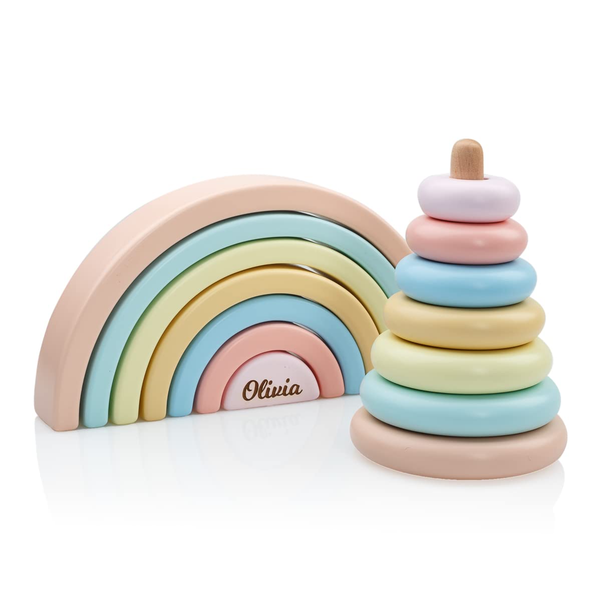 Montessori Wooden Pyramid Rainbow Stacking Toy