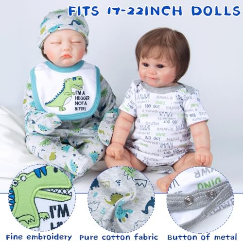 Pedolltree 12 Pcs Blue Dinosaur Reborn Baby Doll Clothes Set