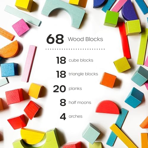 Quiggly Montessori Rainbow Building Blocks 68-Piece Set