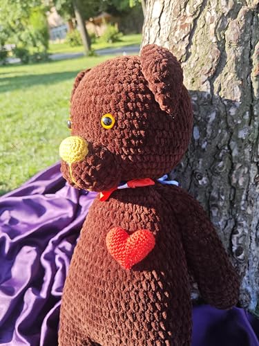 Handmade Crochet Teddy Bear - Brown Plush Toy with Heart and Ribbon 1