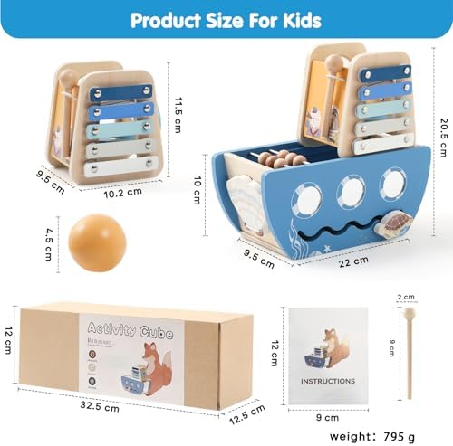 Promise Babe 5-in-1 Wooden Activity Cube - Ocean Theme