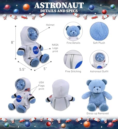 DolliBu Baby Blue Bear Astronaut Plush - 8 Inch Personalized