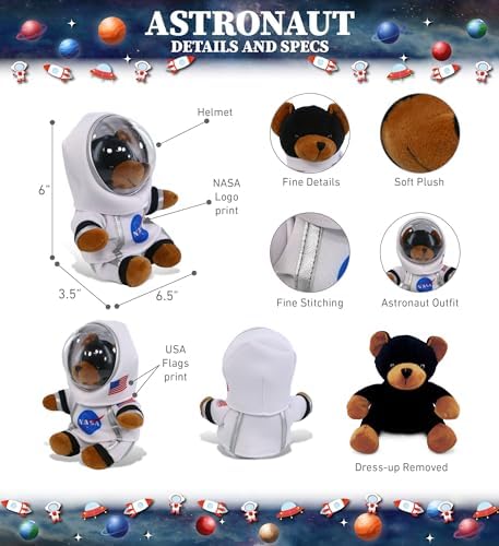 DolliBu Black Bear Astronaut Plush Toy - 6 Inches