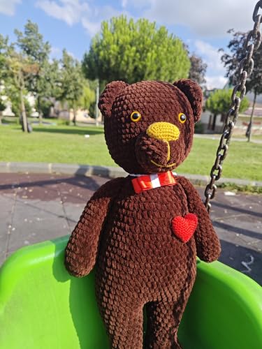 Handmade Crochet Teddy Bear - Brown Plush Toy with Heart and Ribbon 1