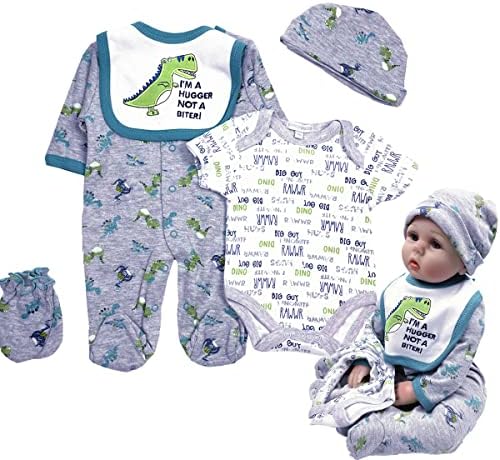 Pedolltree Reborn Baby Doll 22 Inch Dinosaur Outfit 5pcs Set