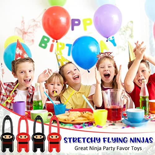 Skylety 24 Pack Stretchy Flying Ninja Toys Red Black
