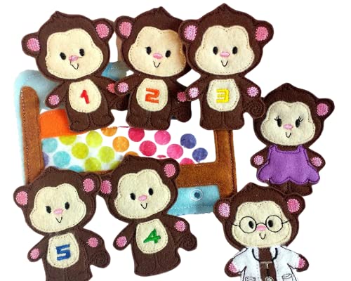Five Counting Monkeys Finger Puppet Quiet Book Page - Felt Busy Book