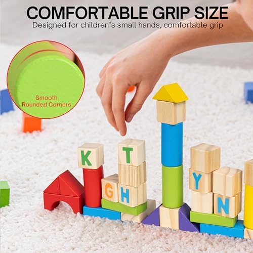 Alphabet Number Wooden Stacking Blocks Set for Toddlers