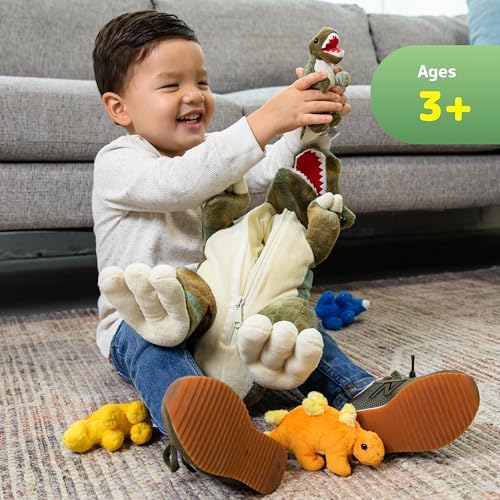 PREXTEX Dinosaur Plush Set - T-Rex and 5 Zipped Baby Dinosaurs
