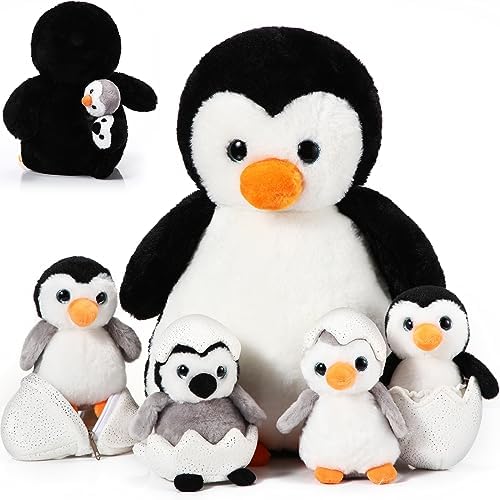 Aoriher 7 Pcs Penguin Plush Set with Mommy and Babies 1