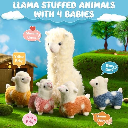 Civaner Llama Plush Set with 4 Baby Llamas Soft Kawaii Stuffed Animal Gift