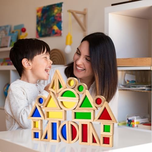 KudoJoy 24pcs Geometry Wooden Blocks for Kids
