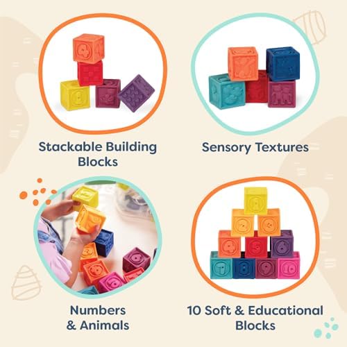 B toys Baby Blocks 10 Educational Stacking Toys for 6 Months