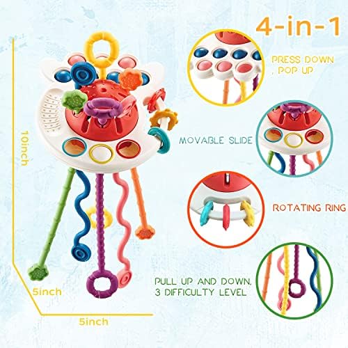 Oueyes Montessori Pull String Toy for 6-18 Months Babies