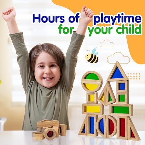 KudoJoy 24pcs Geometry Wooden Blocks for Kids