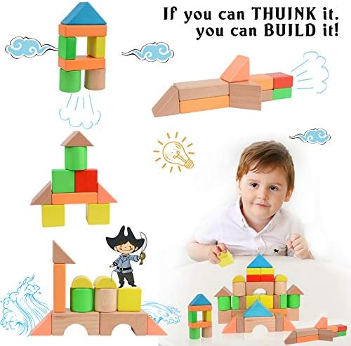 Migargle 32-Pc Wooden Stacking Blocks Set for Toddlers