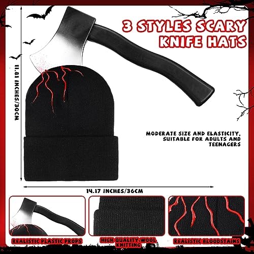 Suhine 3 Pcs Halloween Zombie Knife Hat with Blood