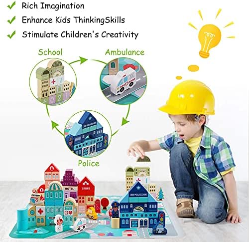LENNYSTONE Wooden Blocks Set 120pcs City Construction Toy