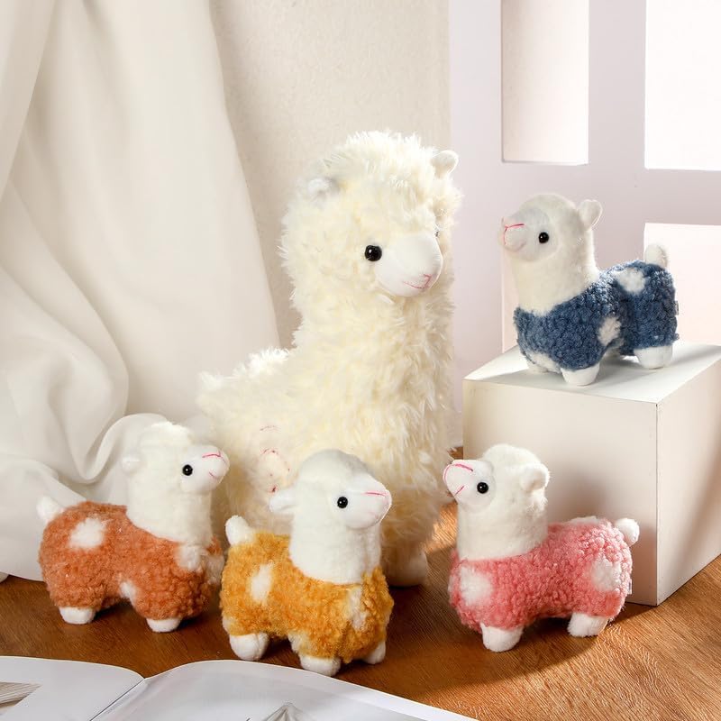 Civaner Llama Plush Set with 4 Baby Llamas Soft Kawaii Stuffed Animal Gift