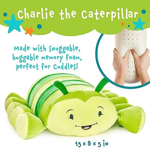 Cuddly Memory Foam Pillow Plush with Journal Pocket - Charlie The Caterpillar