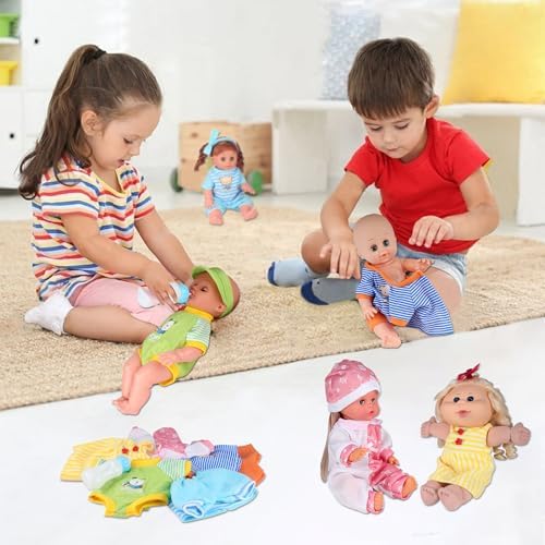 Young Buds 5 Piece Baby Doll Clothing Set with Feeding Bottle