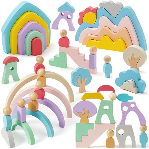 Lewo Wooden Stacking Blocks for Toddlers 46 Pcs
