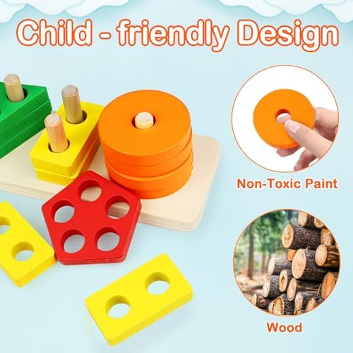 PEBIRA Montessori Wooden Sorting Stacking Toy Set