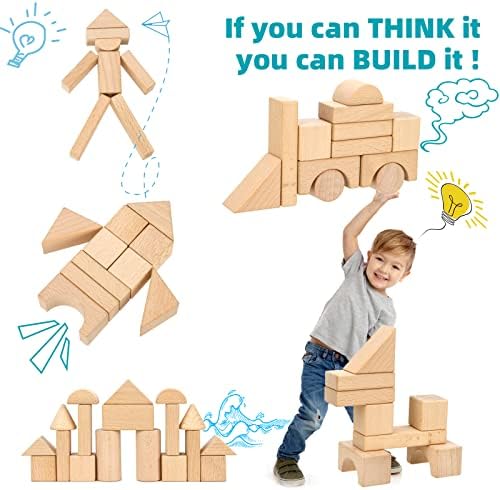 Timfuis 80 PCS Wooden Stacking Blocks Set