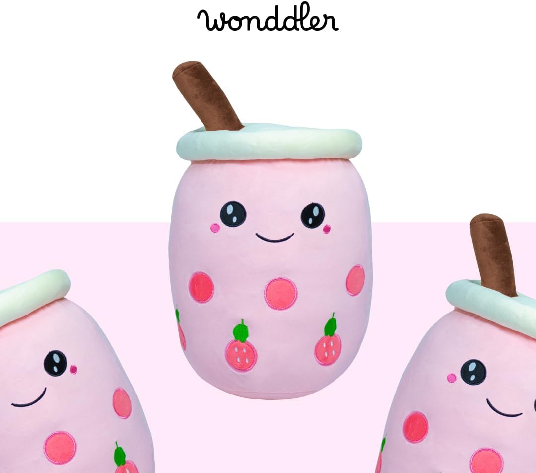 196 Kawaii Tea Plushie Stuffed Animal with Pink Open Eyes