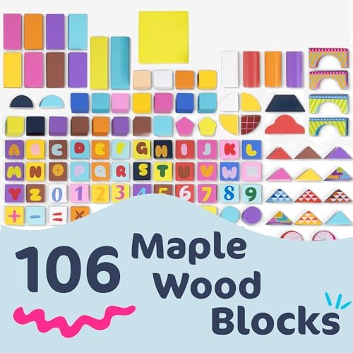 106 Piece Wooden Blocks Set for Kids