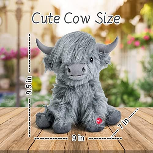 Tonpect Highland Cow Stuffed Animal with Mooing Sound 10 Inch Cuddly Farm Toy