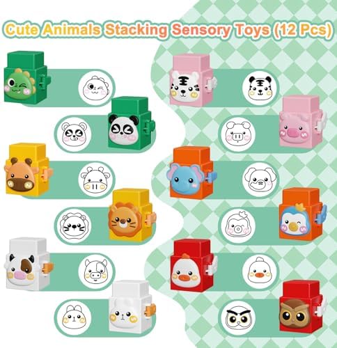 BLNOS 12 PCS Pressable Animal Stacking Blocks