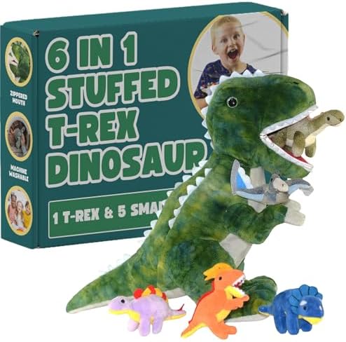 DreamsBe Dino Plush T-Rex and 5 Little Dinosaurs for Kids