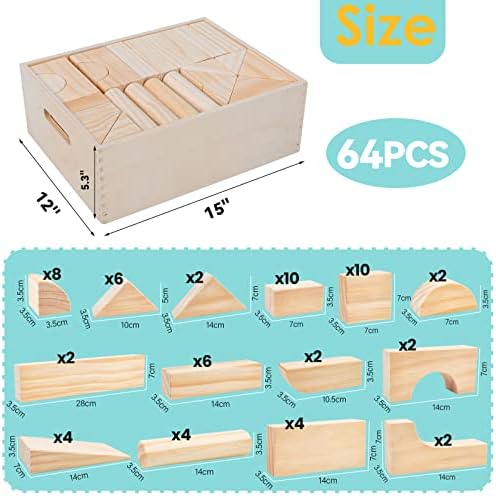 Onshine Large Wooden Blocks for Toddlers 1-3 64 Pieces