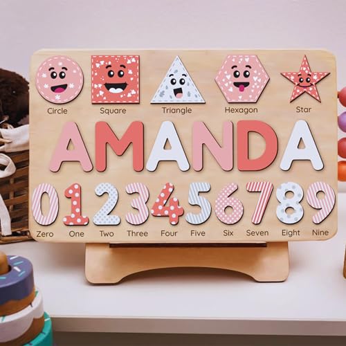 Personalized Wooden Shape Puzzle for Toddlers with Babys Name
