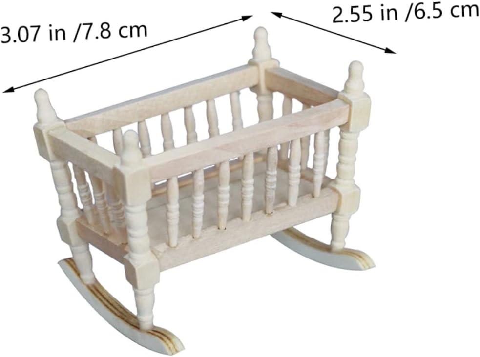 Wakauto 112 Scale Wooden Baby Cradle Miniature Decor